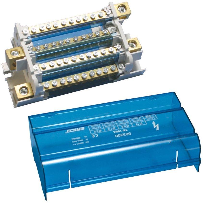 Vierpoliger Verteilerblock 160 A 1 netz- u. 11 lasts. Verbindungen 50&nbsp;mm Dp