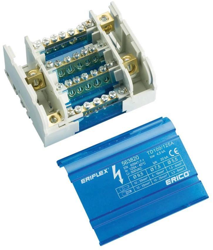 Vierpoliger Verteilerblock 160 A 1 netz- u. 11 lasts. Verbindungen 70&nbsp;mm Dp