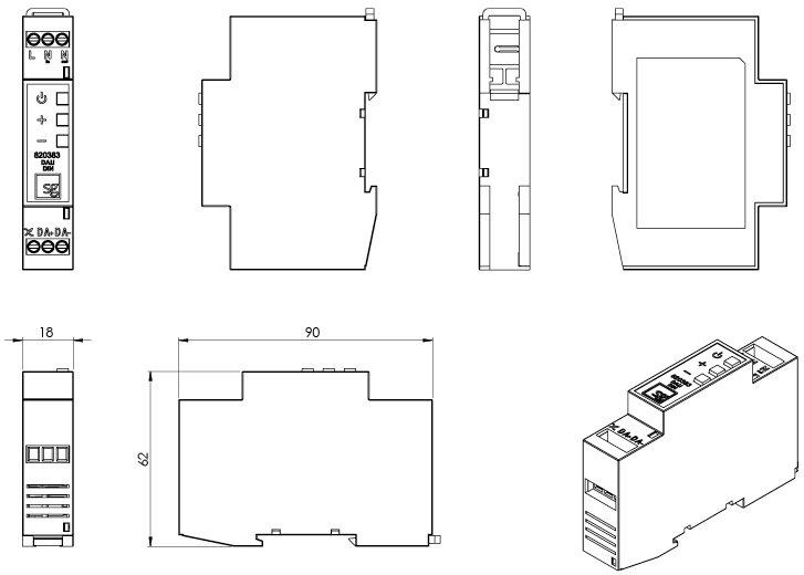 DALI zu Phasenabschnitt Konverter DIN 400VA IP20 90x18x62mm