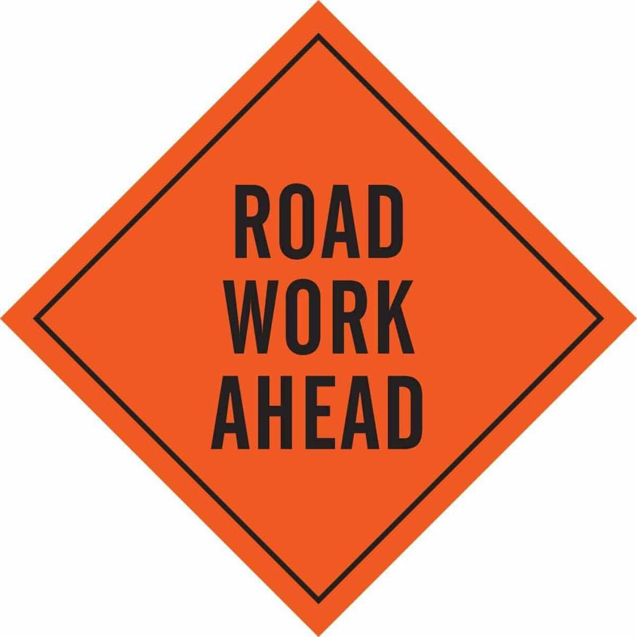 57020 SIGN, RD WRK AHD,BLK/ORG,36X36REF,