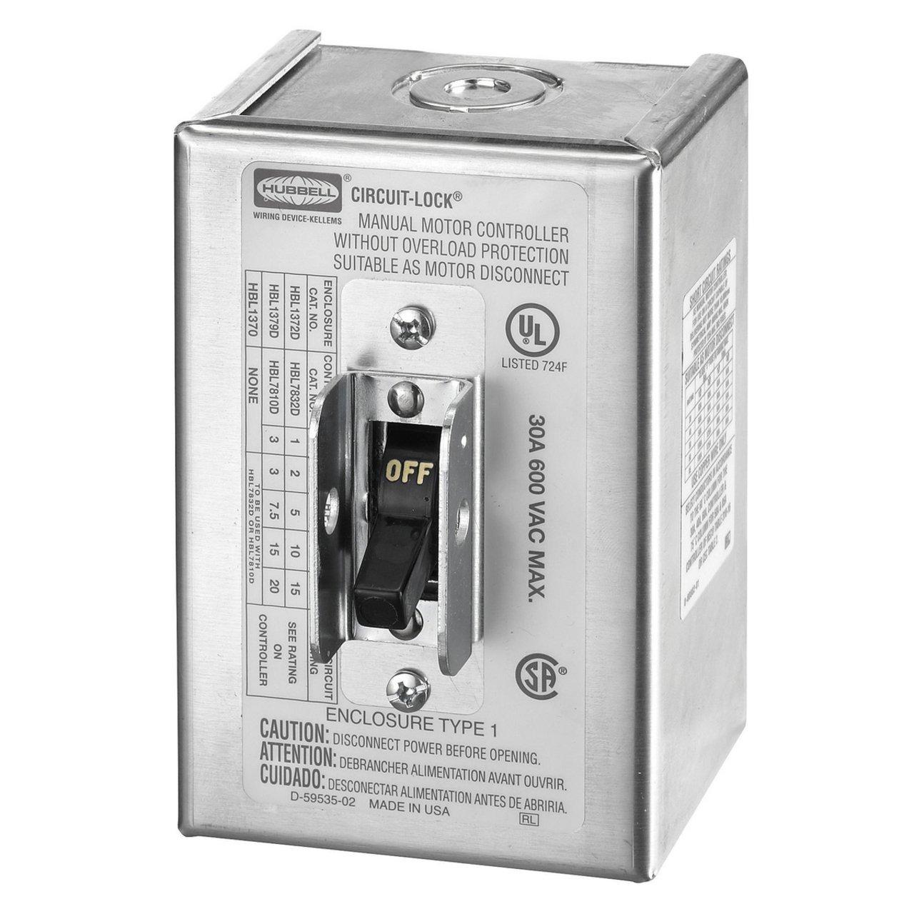 HBL1379 30A 600V 3 POLE DISC SW W/NEMA 1