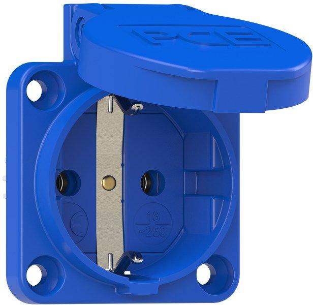 Schutzkontaktsteckdose nat 50x50 IP54 rückw. blau