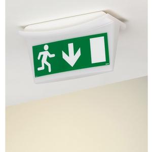 Piktogramm [QOUTE]Fluchtweg unten selbstklebend B 130mm Notleuchte G5