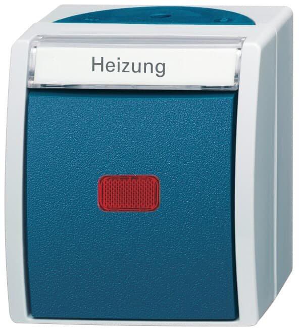 Heizungsschalter 2-polig Schalter mit Glimmlampe grau/blaugrün - ocean