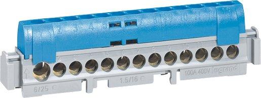 Klemmenleiste IP 20 blau 1 x 6 bis 25 mm² 12 x 1,5 bis 16 mm² Länge 113 mm