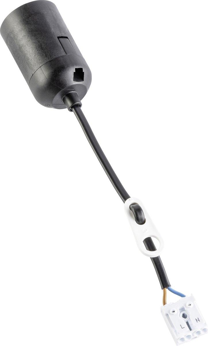 Baustellenfassung E27 schwarz mit 200 mm Anschlusskabel und Stecklusterklemme