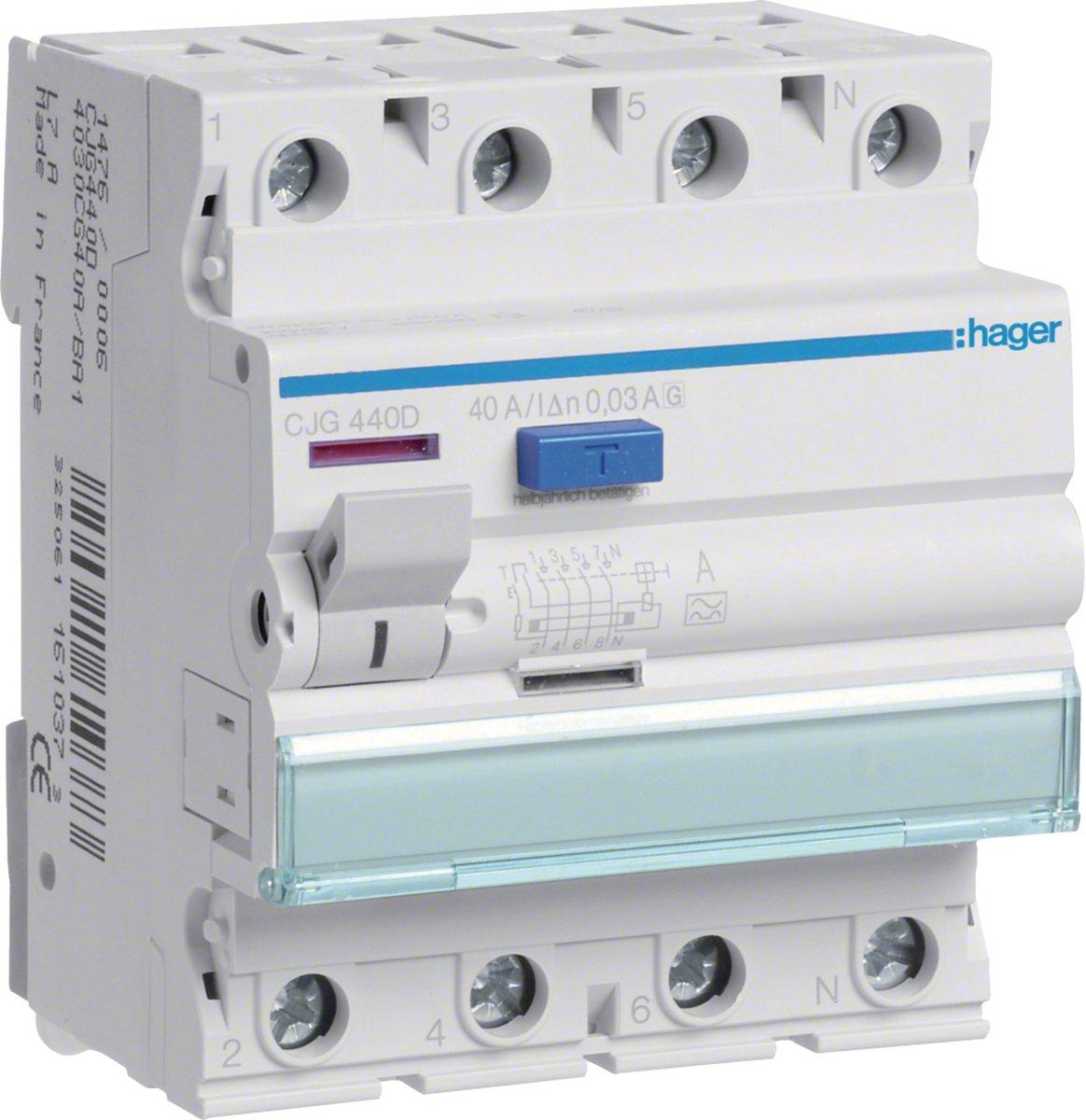 FI-Schutzschalter  40A 4-polig 30mA Typ A kurzverz. Nennstrom vorsicherbar