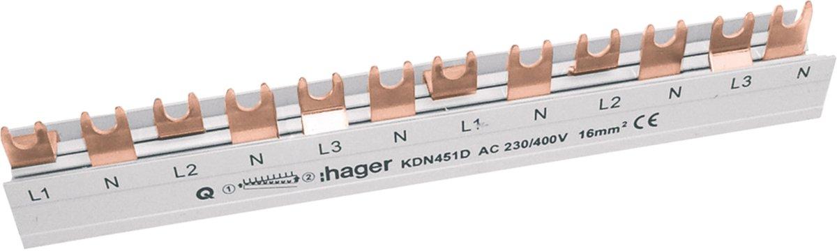Phasenschiene 3-polig+N mit Gabelanschluss 16mm² 80A 12 Module