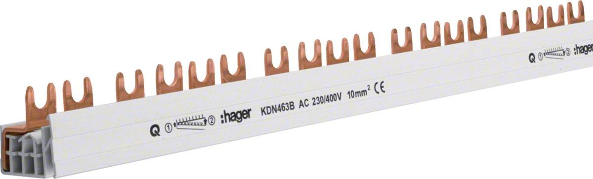 Phasenschiene 4-polig mit Gabelanschluss 10mm² 63A 57 Module