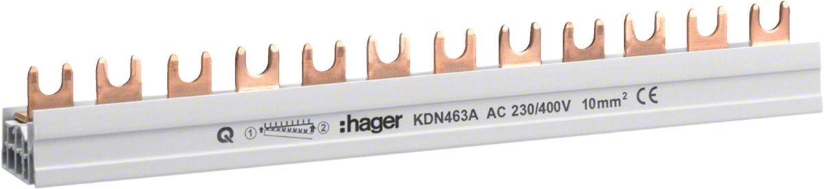 Phasenschiene 4-polig mit Gabelanschluss 10mm² 63A 12 Module