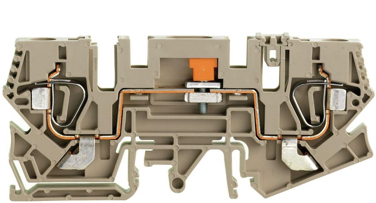 Prüftrenn-Reihenklemme mit Zugfederanschluss 6 mm² dunkelbeige