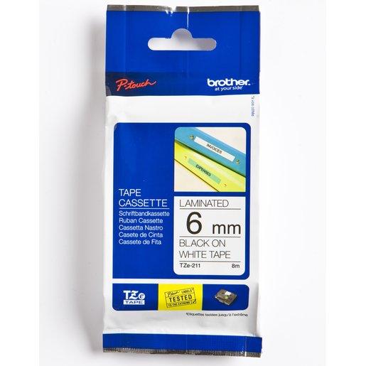 Schriftbandkassette TZe211 Bandfarbe weiß, Schriftfarbe schwarz, 6 mm