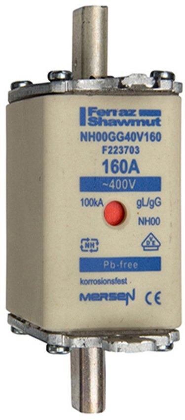 NH-Sicherung gG Gr.00 400VAC 160A mit spannungsführenden Grifflaschen