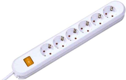 Tischverteiler 6 fach 5 m Zuleitung erhöh. Berührungsschutz und Schalter weiß