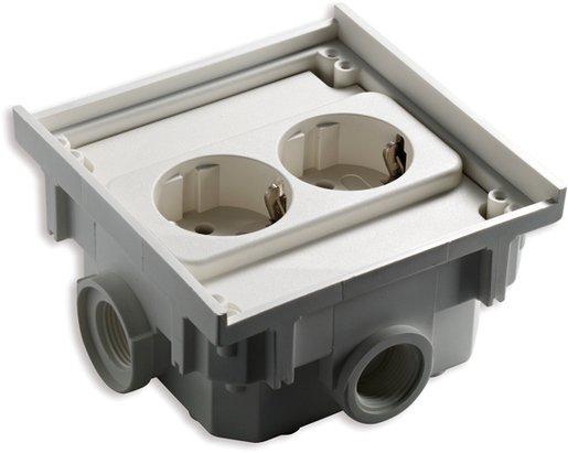 Unterteil mit SCHUKO-Zweifachsteckd. Thermoplast 4xM20 weiß