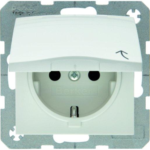 SCHUKO-Steckdose mit Klappdeckel S.1/B.3/B.7 - polarweiß/ glänzend