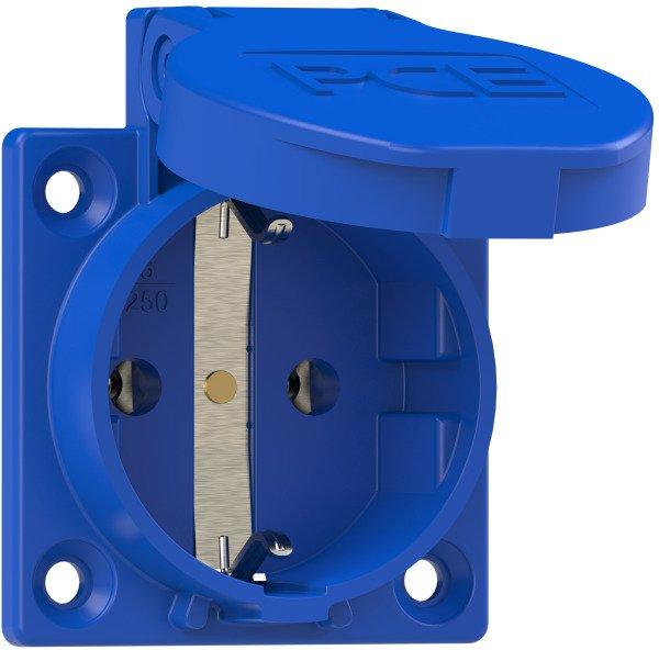 Schutzkontaktsteckdose nat 50x50 IP54 rückw. blau