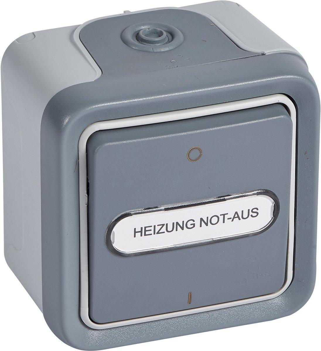 Wippschalter Aus- 2-polig Kontroll Feuchtraum Aufputz Plexo 55 grau