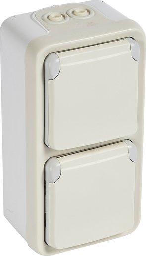 Steckdose (SL) 2-fach senkrecht Feuchtraum Aufputz Plexo 55 weiß