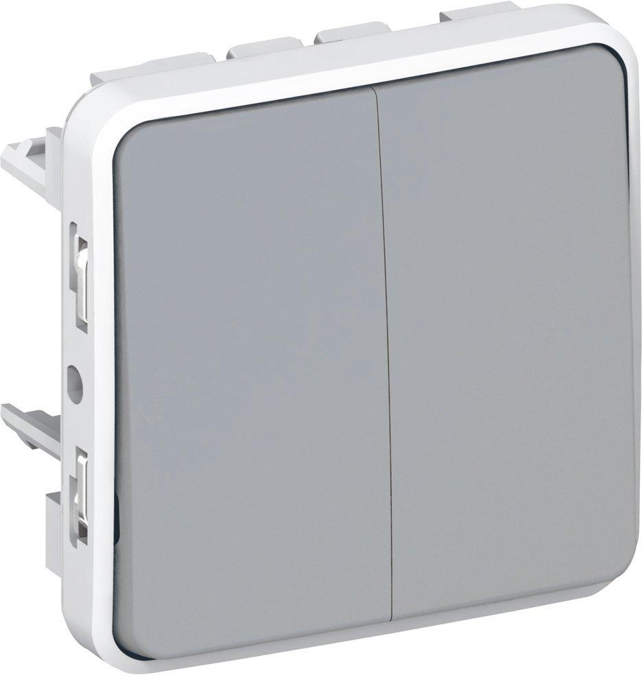 Wippschalter Doppelwechsel Feuchtraum Modular Plexo 55 grau