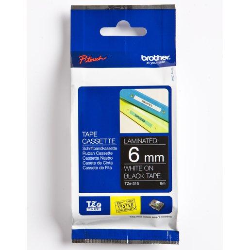 Schriftbandkassette TZe315 Bandfarbe schwarz, Schriftfarbe weiß, 6 mm