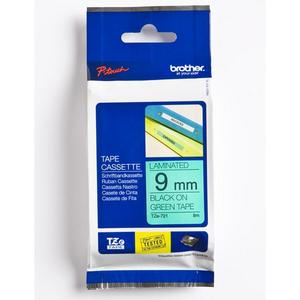 Schriftbandkassette TZe721 Bandfarbe grün, Schriftfarbe schwarz, 9 mm