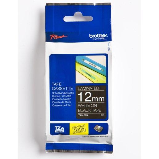 Schriftbandkassette TZe335 Bandfarbe schwarz, Schriftfarbe weiß, 12 mm