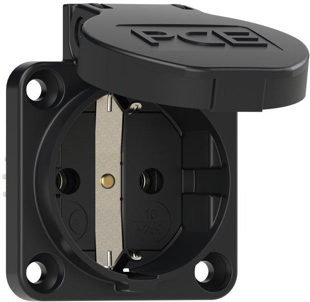 Schutzkontaktsteckdose nat 50x50 IP54 rückw. schwarz
