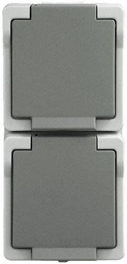 Feuchtraum Steckdose 2-fach senkrecht AP grau