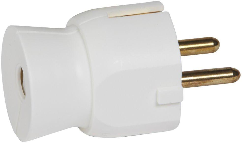 Schuko-Stecker mit zentraler Kabeleinführung weiß