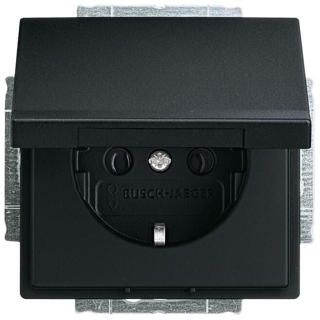 SCHUKO Steckdosen-Einsatz mit Klappdeckel schwarz matt - Plattform 63
