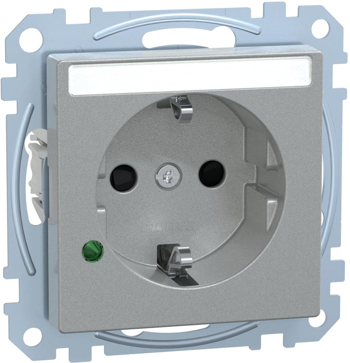 SCHUKO-Steckdose mit Übersp.schutz und Schriftfeld BRS StK alu