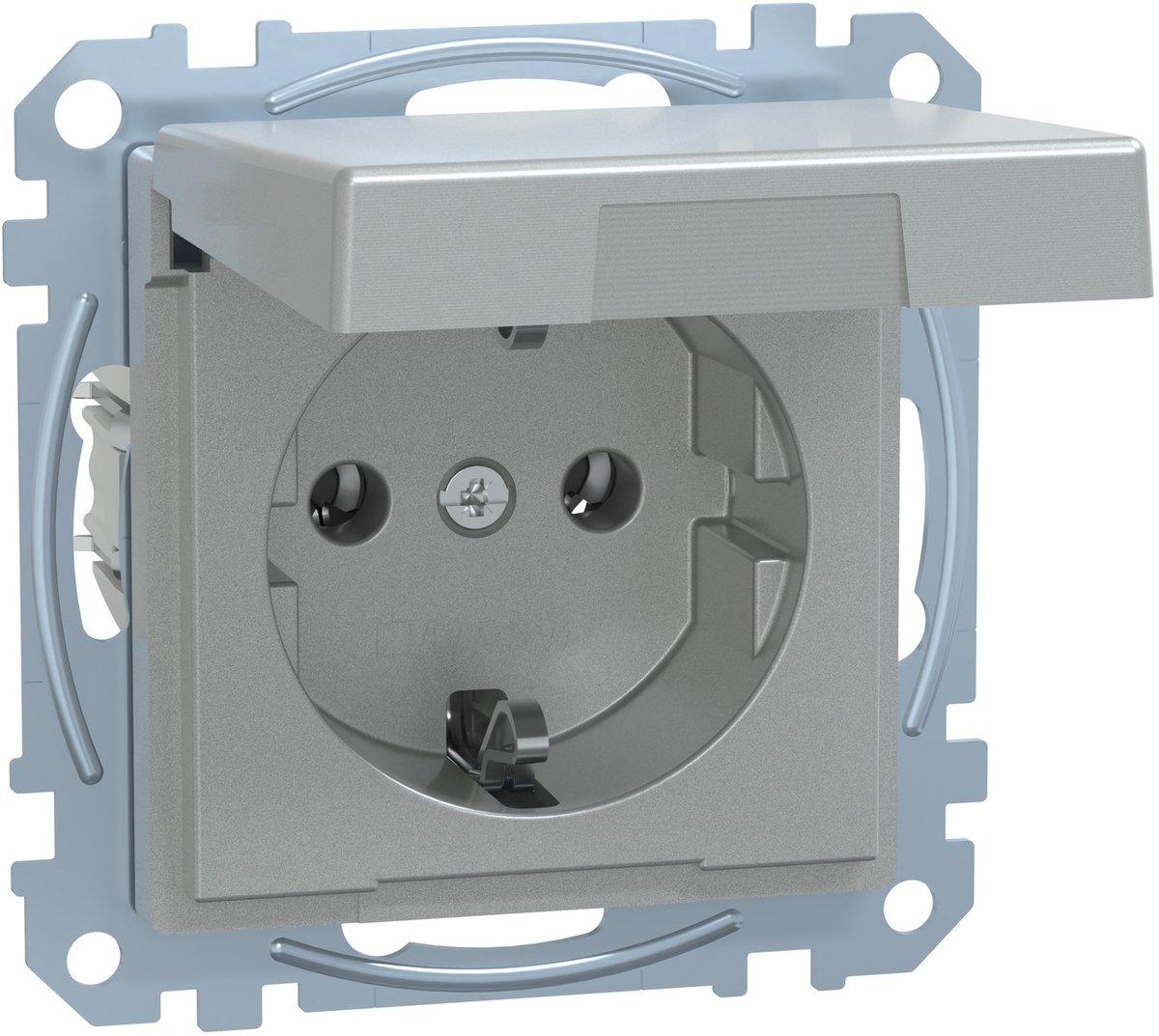 SCHUKO-Steckdose mit Klappd. IP44 BRS Schraub-Liftkl. alu