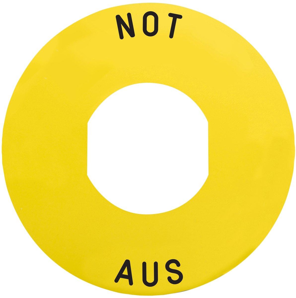 Schild Ø60 für Not-Halt/Not-Aus-Taster NOT-AUS/Logo ISO13850