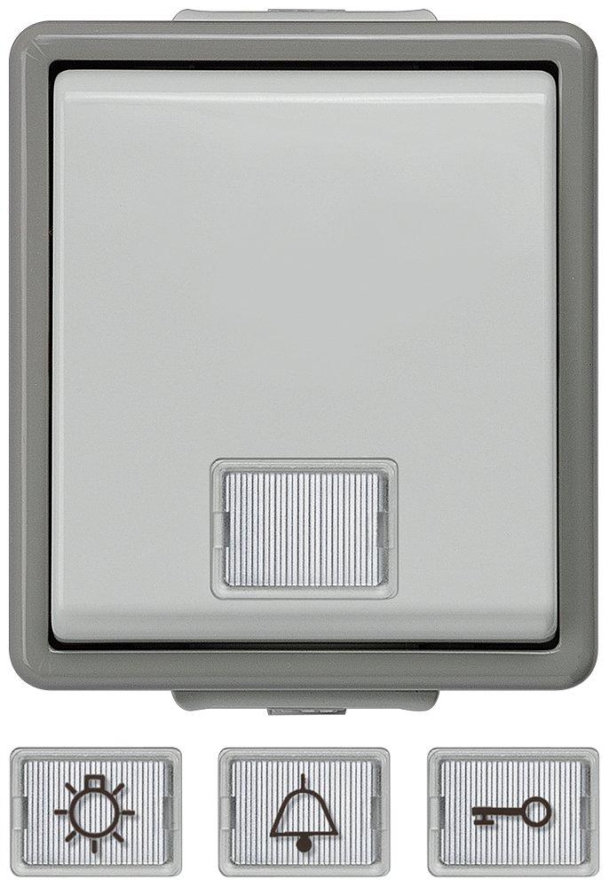 DELTA fläche IP44 AP dunkelgrau/hellgrau Taster 10A 250V 66x75mm