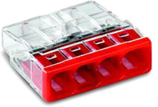 4-Leiter Verbindungsdosenklemme COMPACT 0,5 -2,5 mm² transparent/rot