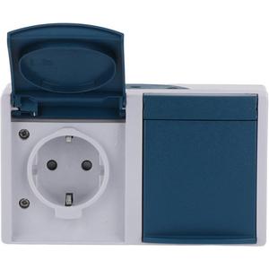 SCHUKO Doppelsteckdose Safety+ waagerecht mit Klappdeckel grau/blaugrün - ocean