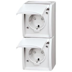 SCHUKO Doppelsteckdose Safety+ senkrecht mit Klappdeckel alpinweiß - ocean