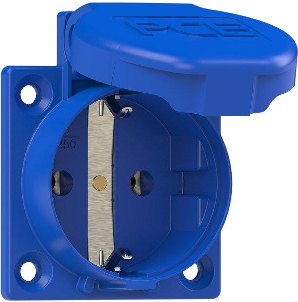 Schutzkontaktsteckdose nat 50x50 IP54 rückw. blau