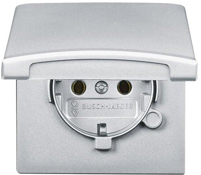 SCHUKO Steckdosen-Einsatz mit Klappdeckel alusilber - Allwetter 44 (IP44)