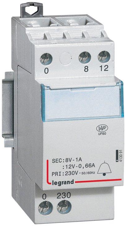 Klingeltransformator Prim.230V AC Sek.12/8V AC Strom 0,66/1A 8VA 2TE