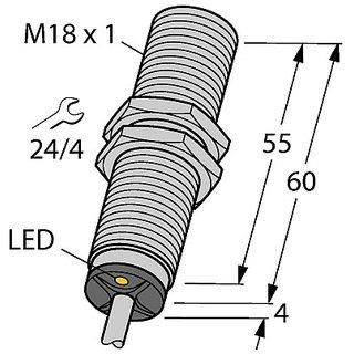 Induktiver Sensor M18 x 1 Gewinderohr bündig 2-Draht sn = 5 mm 1 S