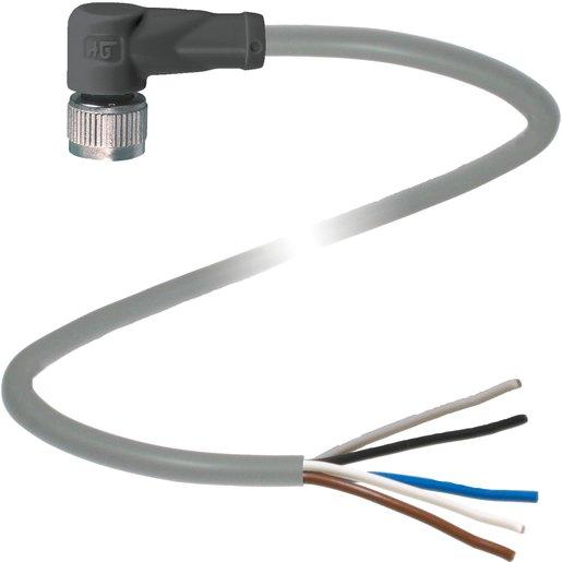 Kabeldose M12 gewinkelte Bauform 5-polig 2 m PVC Kabel offenes Ende