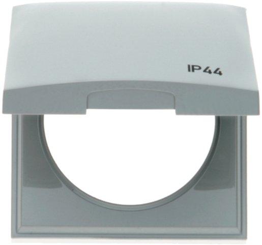 Abdeckrahmen 1-fach mit Klappdeckel Aufdruck IP44 Integro Flow grau glänzend