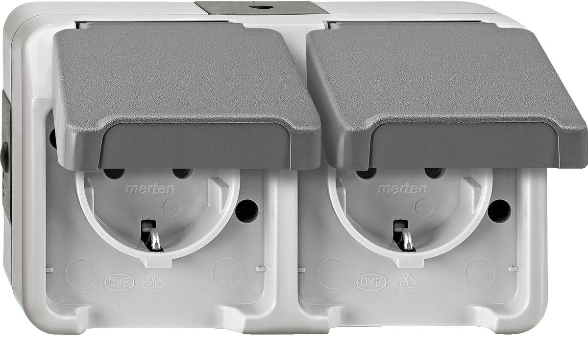 Schuko Doppel Steckdose waagerecht angeordnet lichtgrau Aquastar