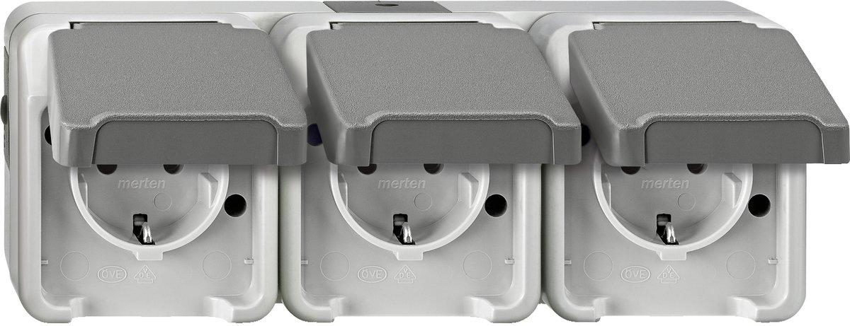 Dreifach Steckdose waagerecht angeordnet lichtgrau Aquastar