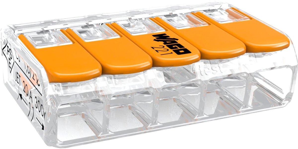 5-Leiter Verbindungsdosenklemme COMPACT 0,2 - 4 mm² transparent/orange