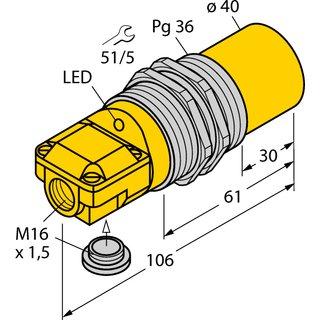 Induktiver Sensor PG36 nicht bündig 4-Draht sn = 40 mm 1 S