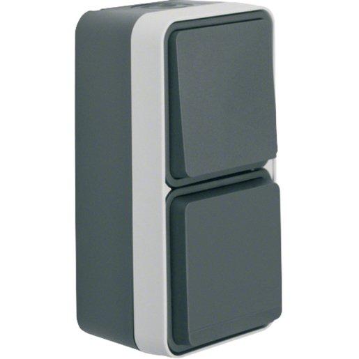 Kombi Wechselschalter Steckdose SCHUKO mit Klappdeckel AP