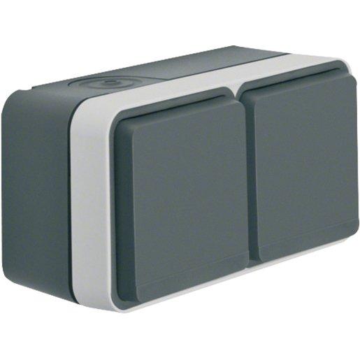 Steckdose SCHUKO 2-fach waagerecht mit Klappdeckel AP